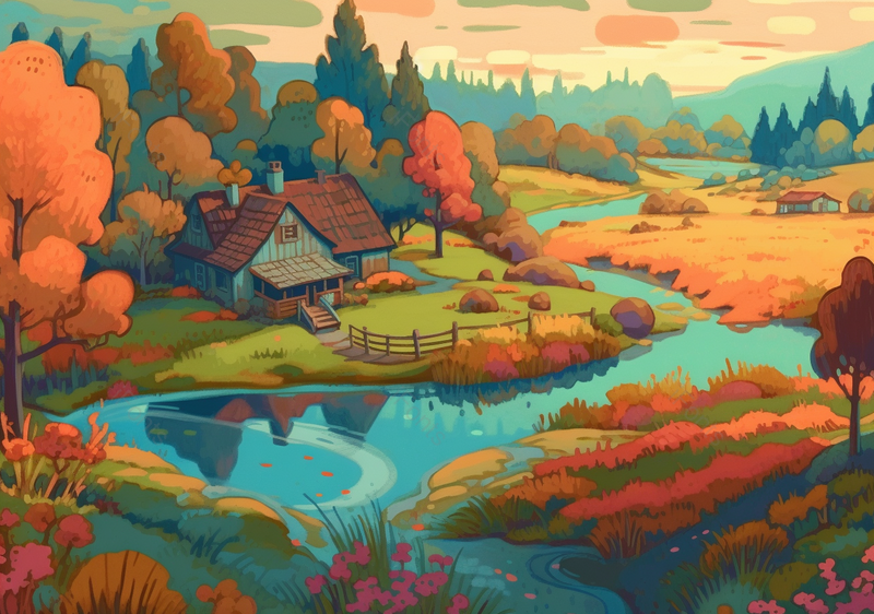 色彩鲜艳手绘房屋户外唯美风景图,插画/手绘图,插画/手绘图库,插画/手绘图下载,插画/手绘